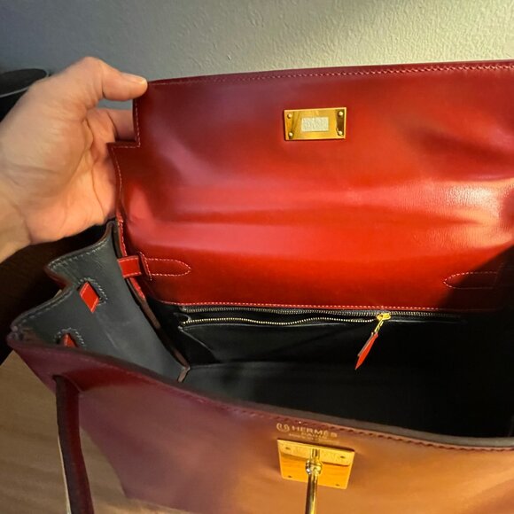 Wirkin Designer Inspired Kelly Red Box Smooth Leather 32 CM Bag - Picture 8 of 11